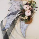 Kegyeleti dísz angyalszárny akasztható - Púder - 19.5cm