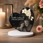 Talpas kegyeleti szív – Fekete márványos 19cm